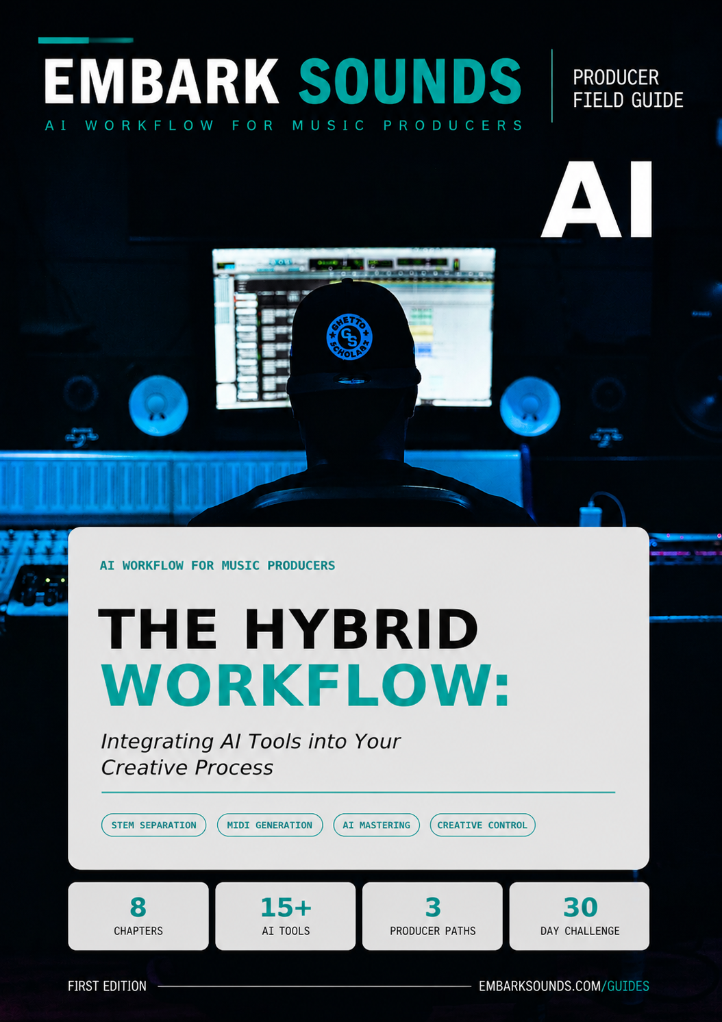 The Hybrid Workflow ebook cover â AI tools for music producers complete guide